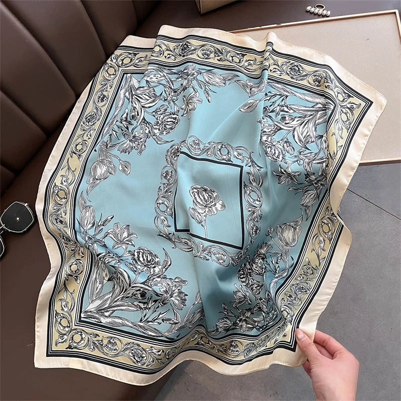 2025 Silk Shawl Print Headscarf Cat Hair Wrap Neckerchief Female Satin Square Scarf For Women Headband Foulard Hijab Bandana