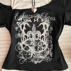 Women's 90s Vintage Punk T-Shirt Summer Streetwear Sexy Short Sleeve Gothic Slim Crop Top Hotgirl Casual Femme Tee Harajuku Y2k
