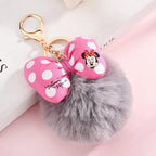Disney Minnie Mickey Mouse Plush Keychains Cartoon Polka Dot Bow Pom-Pom Key Ring Pendant Car Bag Ornament Girl Child Gift Toy