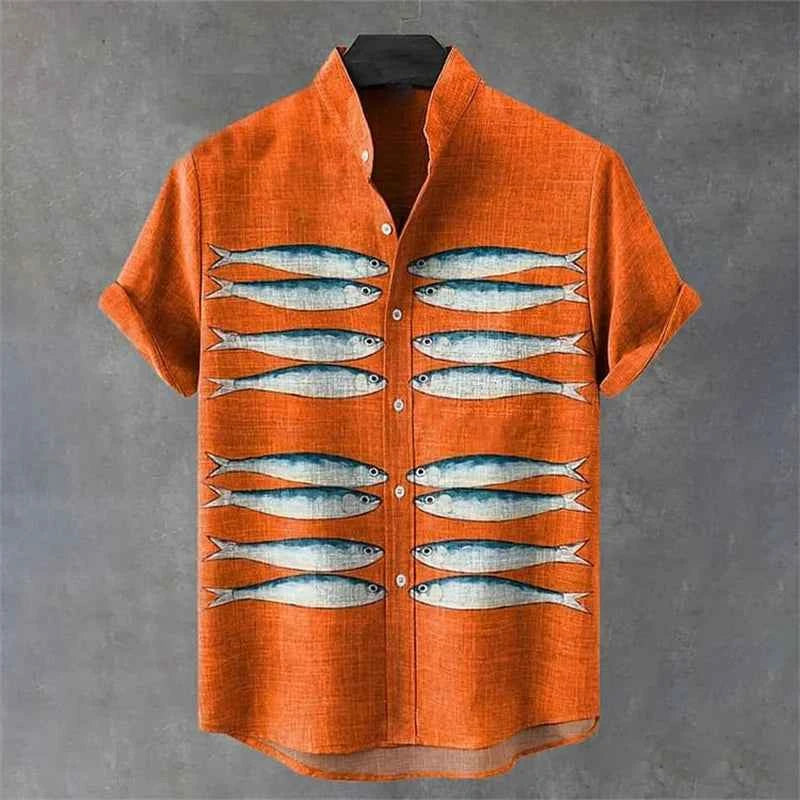 Summer Men's Short Sleeve Shirt Art Octopus Pattern 3D Printed Linen Short Sleeve Men's Shirt Casual Hawaiian Top