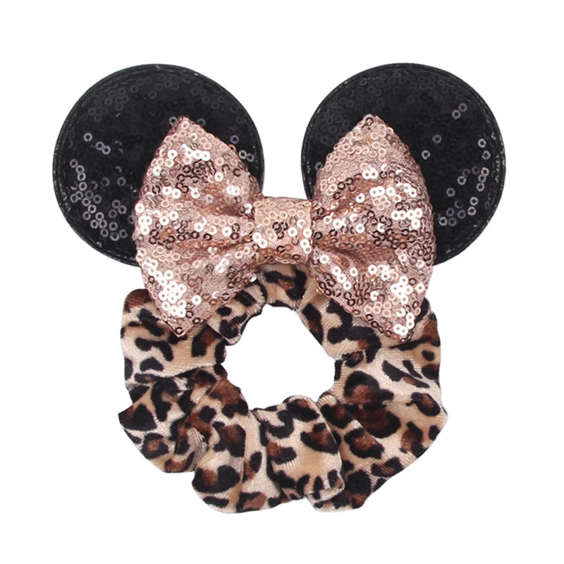 Cute Mouse Ears Velvet Scrunchies Hairband Women Elastic Ponytail Holder Girls Sequin Bow 2023 Kids Party DIY Hair Accessories
