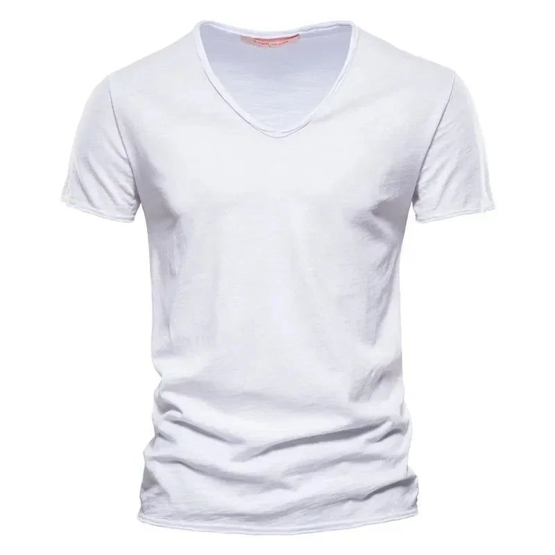 New 100% Cotton Men T Shirt Tops V Neck Thin Short Sleeve Tees High Quality Men's Fashion Fitness Hot T-shirt For Men Size S-5XL