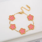 Hot Sale Stainless Steel Laser Five Leaf Flower Petal Adjustable Clover Bracelet Classic for Woman Girl Brand Jewelry Party Gift