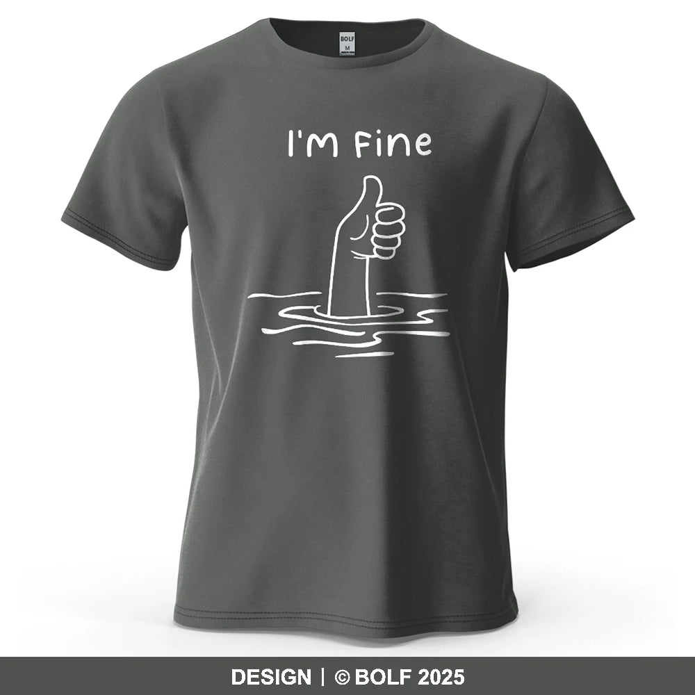 I'm Fine Funny Printed Men's T-Shirt 100% Cotton Oversized Minimalist Cartoon Graphic Tees for Women Tops Tees Streetwear