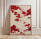 Japanese Crane Wall Art Red Sun Pine Tree Vintage Poster