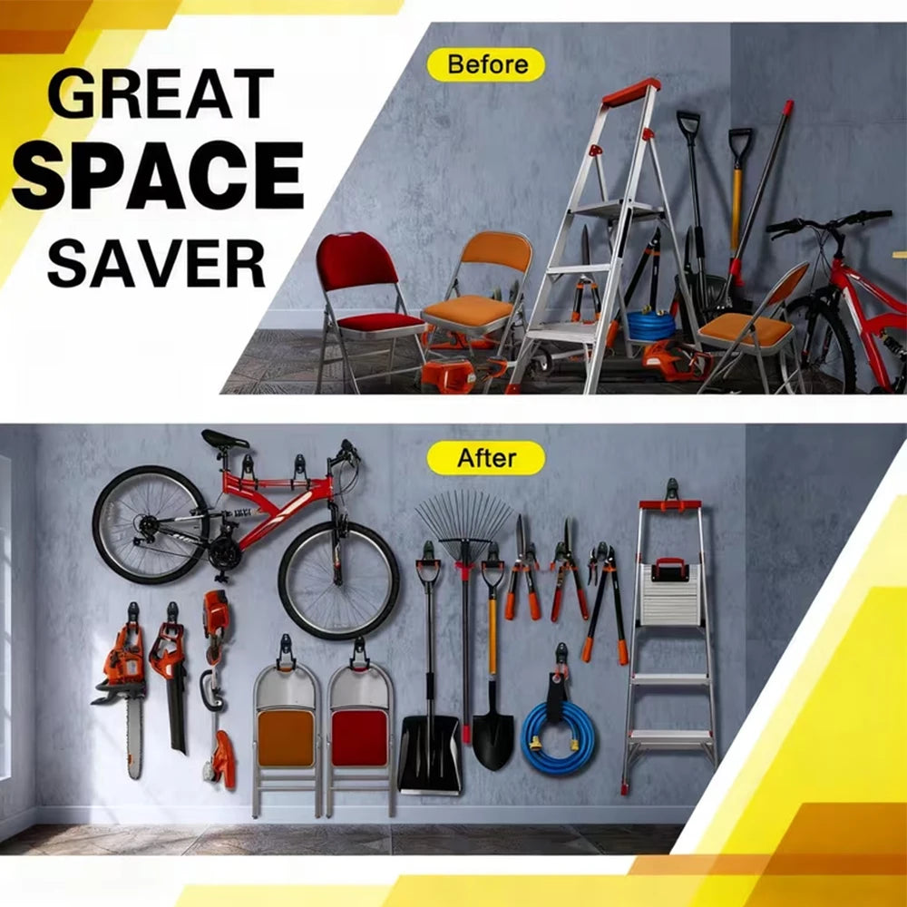 Heavy Duty Wall Mount Metal Hook Garage Organizer Bicycle Ladder Hanger Anti Slip Storage Hook For Garden Tools Home Workshop