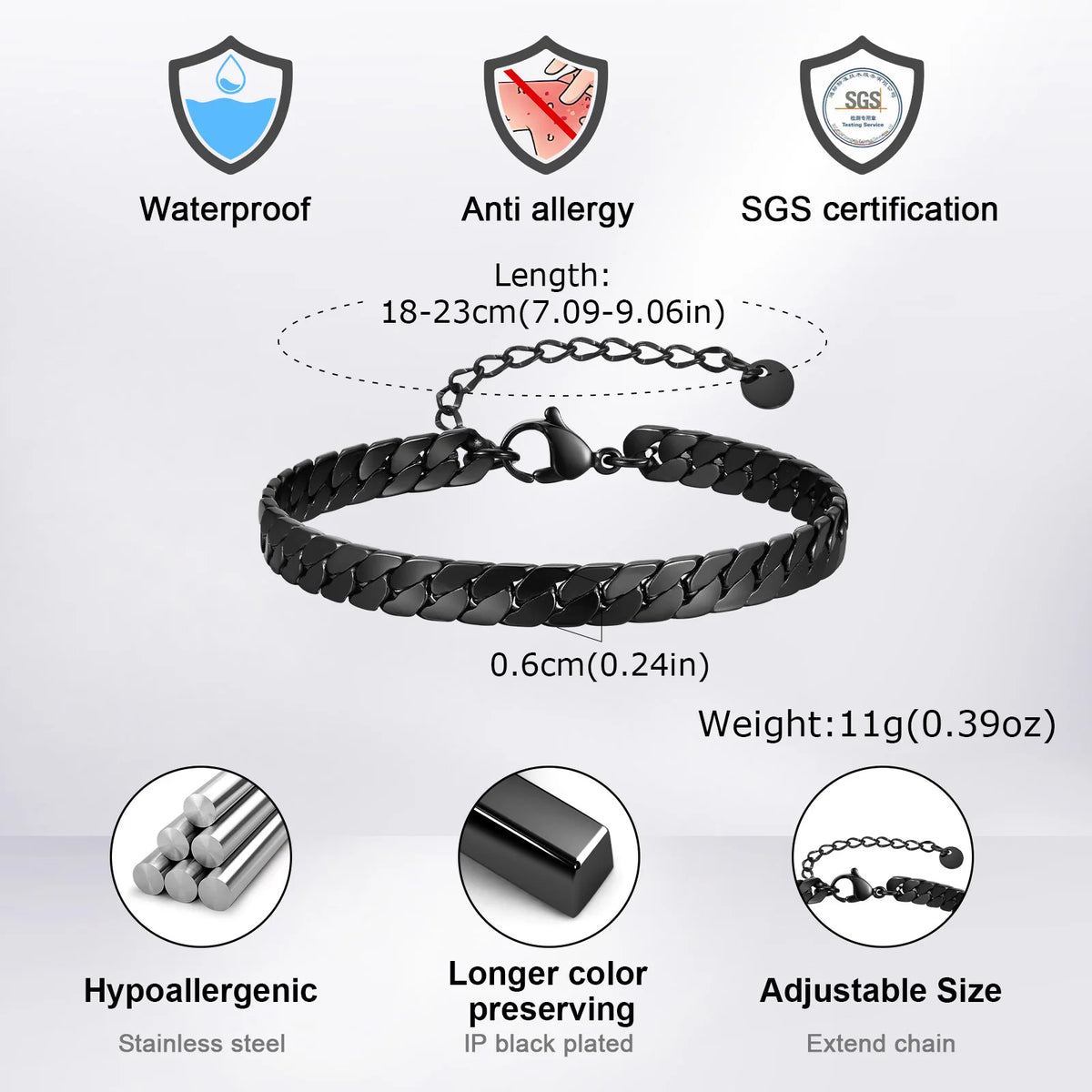 6mm Flat Cuban Chain Bracelets for Men,Trendy Stainless Steel Chain Links Wristband,Classic Punk Jewelry Gifts