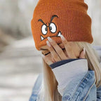 Angry expression embroidered knitted hat, warm woolen hat for men's and women'soutdoor sports events in autumn and winter