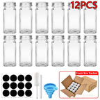 6/12/24pcs  Glass Spice Jars with Bamboo Lids Or Metal Lids Include Minimalist Spice Labels Stickers Collapsible Funnel Jar Set