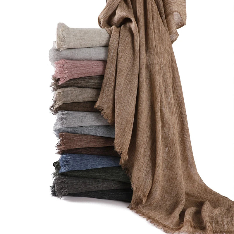 180*65cm Tie-dye Crinkle Rayon Hijabs for Women Muslim Scarf Shawls Plain Ladies Breathable Headband Femme Turban Ramanda