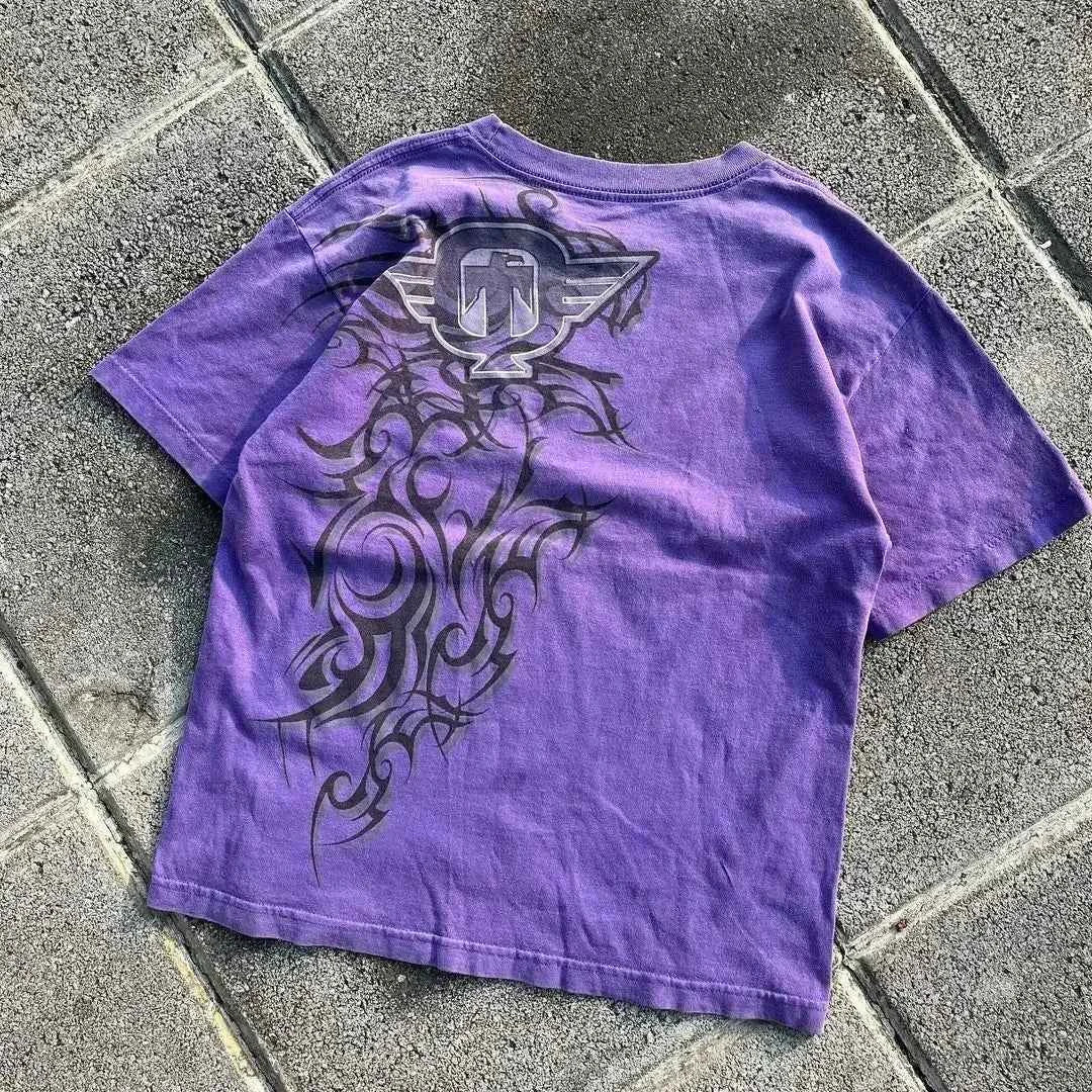 2000s American New Retro Casual Hip-Hop Gothic Print Women Clothing  Fashion T shirt Street Short Sleeved Men And Women Y2K Tops