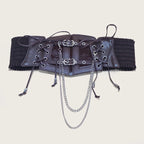 Lace Corset Punk Black Wide Belt With Chain Pu Leather Slimming Body Belts for Women Elastic High Waist Belt Female Cummerbunds
