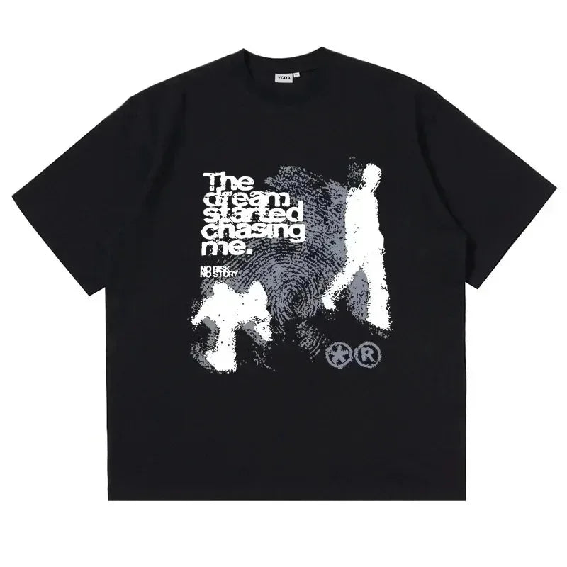 Men Tshirt Cotton Short Sleeve Shadow Print Y2k Top Tees Harajuku Streetwear Vintage Graphic Korean Aesthetic Clothing