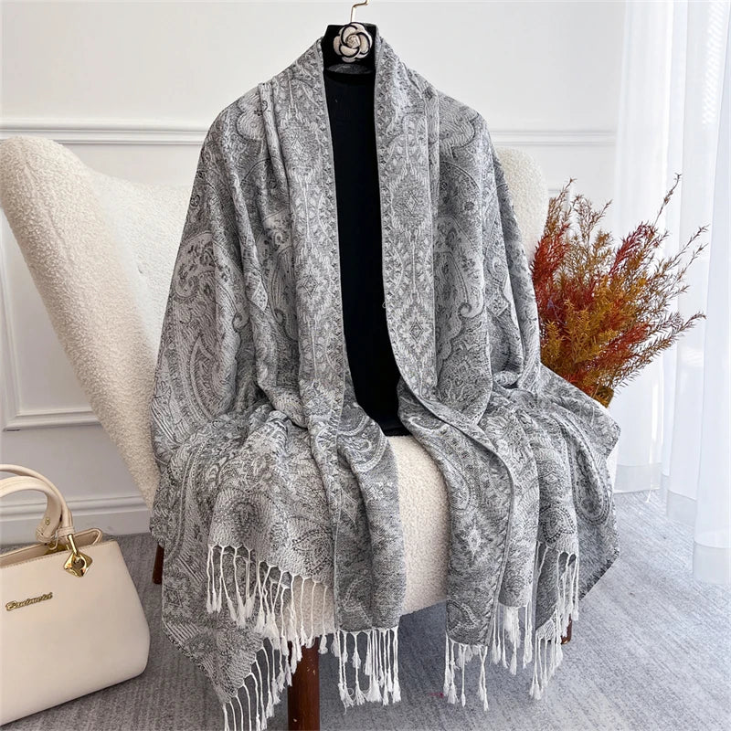 Bohemian Autumn Scarf Cashmere Women Jacquard Pashmina Design Floral Female Thick Blanket Soft Bufanda Warm Shawl Poncho Stole