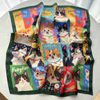 Imitation Silk  Square Scarf Women Animal Cat Printed Fashion Accessories Hairband Foualrd Bandana Neckercheif