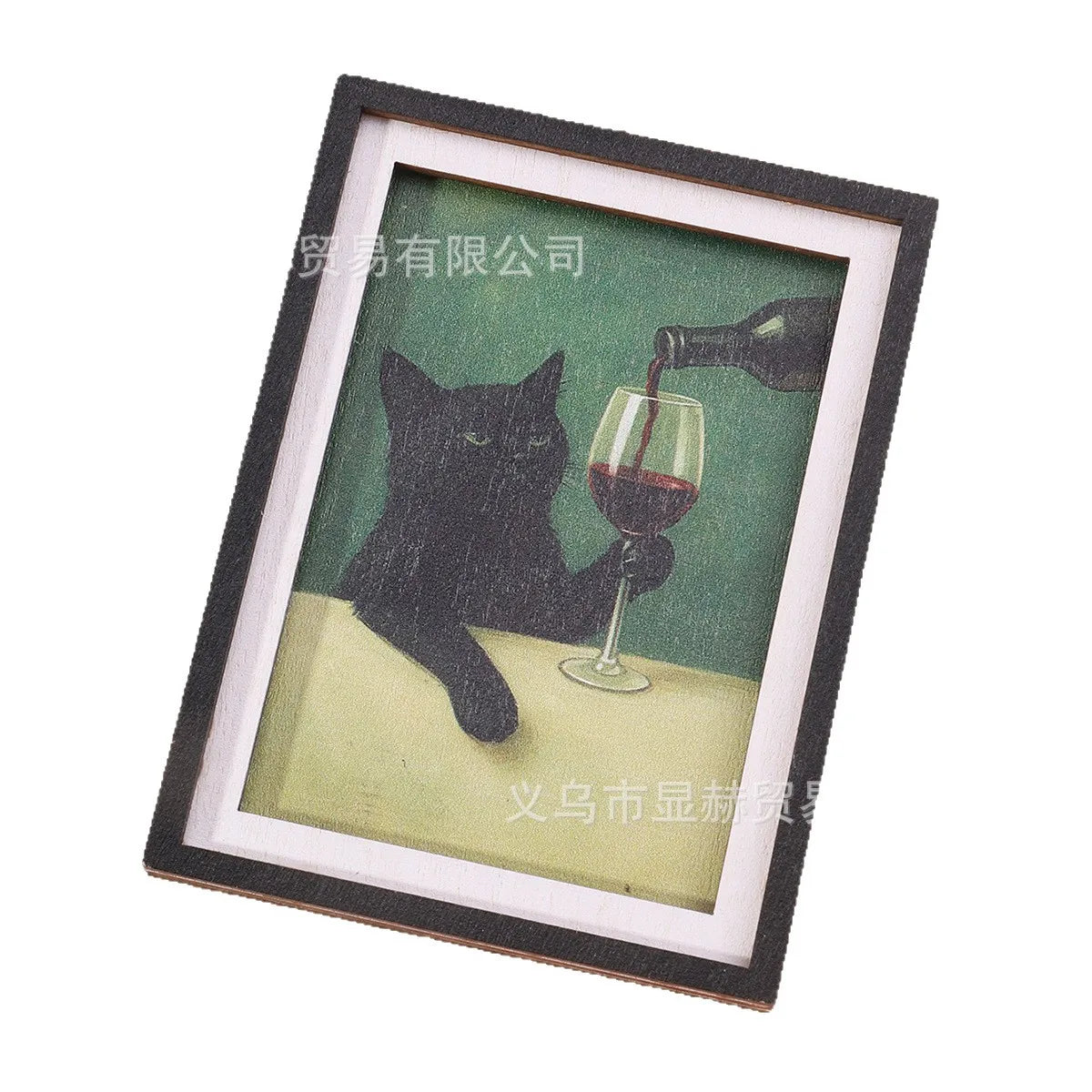 Black Cat Wine Fridge Magnet, Cute Mini Framed Art Refrigerator Magnet, Summer Home Decor Magnet for Kitchen, Fridge, Whiteboard