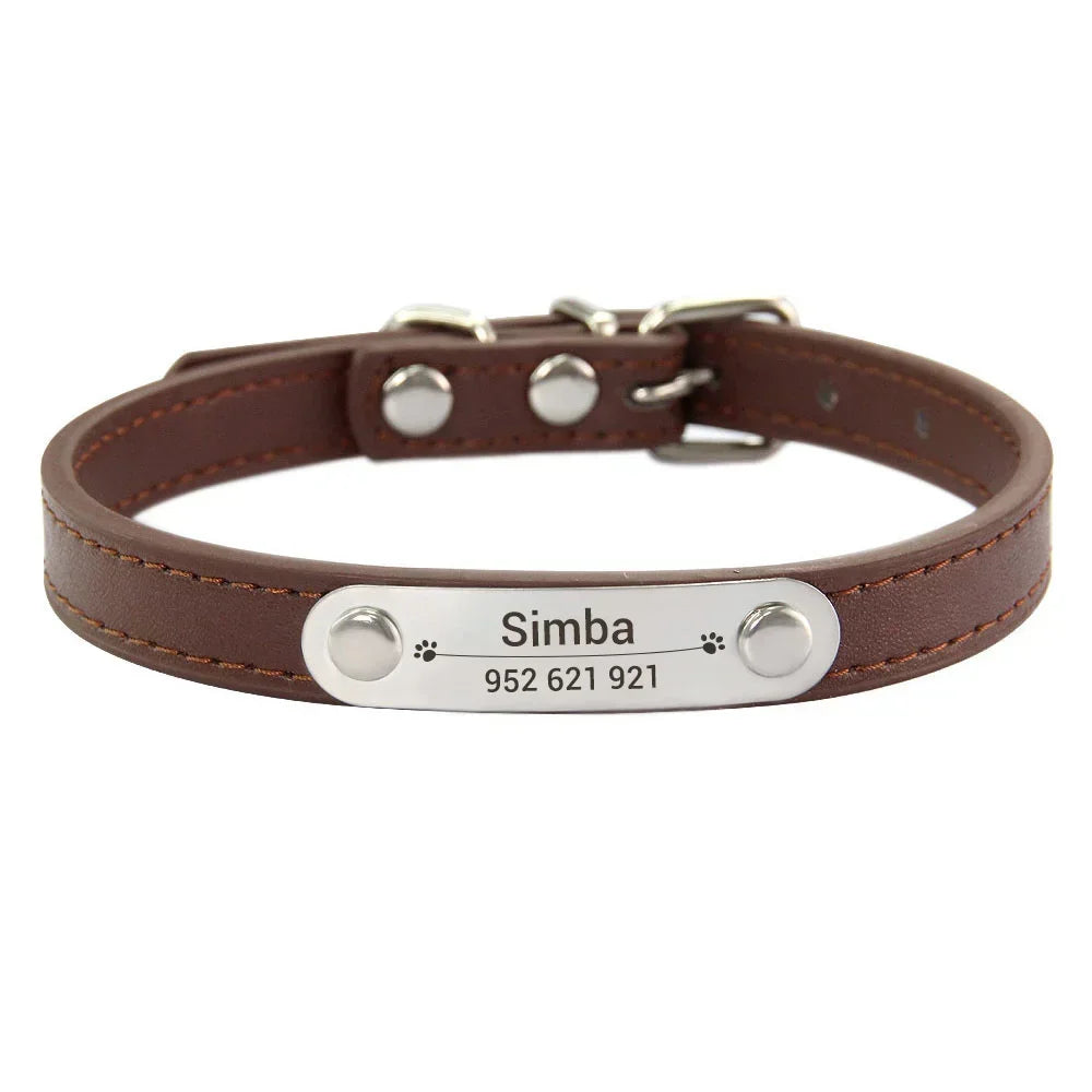 Personalized Dog Collar with Name Engraving – Anti-Lost PU Leather Collar for Dogs and Cats