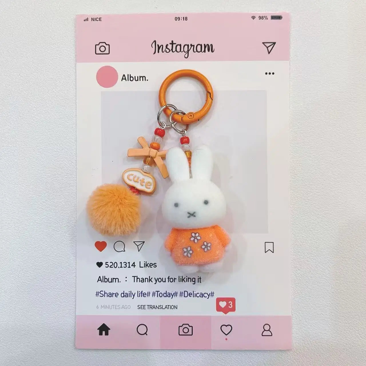 Miffy Cute Creative Fashion Plush Keychain Portable Decorative Rabbit Pendant Anime Bag Kawaii Suitable for Men and Women Gifts