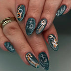 24pcs Gradient Black False Nails Cute Cartoon Cat's Eye Forest Elf Girl Press On Nails Glossy Almond Sweet Cool Fake Nail Tips