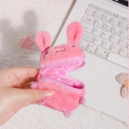S Mini Pink Fluffy Rabbit Coin Purse Keychain Bag Charm Cute Cartoon Headphone Case Storage Bag Gift Creative Festival Supplies