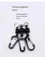 Portable Steel Fishing MRC Strong Magnetic Quick Release Clips Net Holder with Fishing Coil Lanyard Aluminum Carabiner 105x20mm