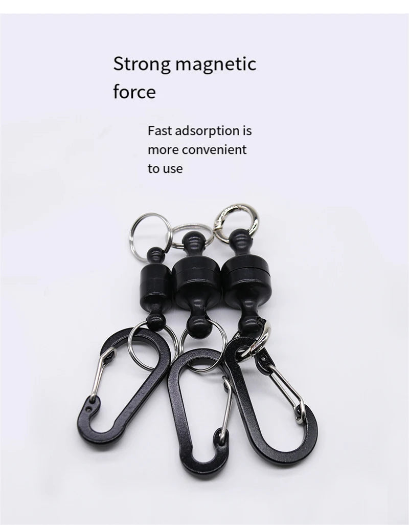 Portable Steel Fishing MRC Strong Magnetic Quick Release Clips Net Holder with Fishing Coil Lanyard Aluminum Carabiner 105x20mm