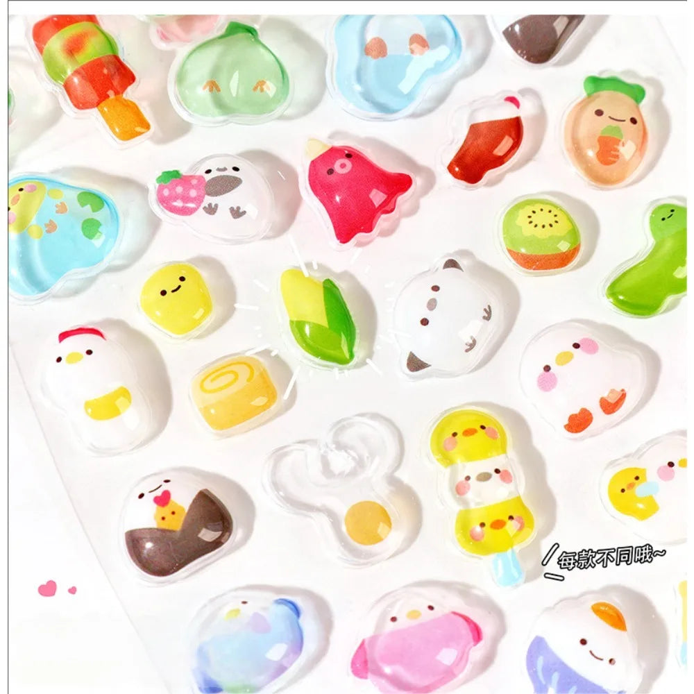 300Pcs/50pc Kawaii Cartoon 3D Relief Sticker Cute Crystal Jelly Patch for Mobile Phone Case Mirror Scrapbook Journal Animal Deco