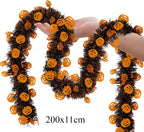 2m Halloween Tinsel Garland with Pumpkin Spider Bat Shiny Metallic Twist Garland for Home Tree Indoor Outdoor Party Decorations