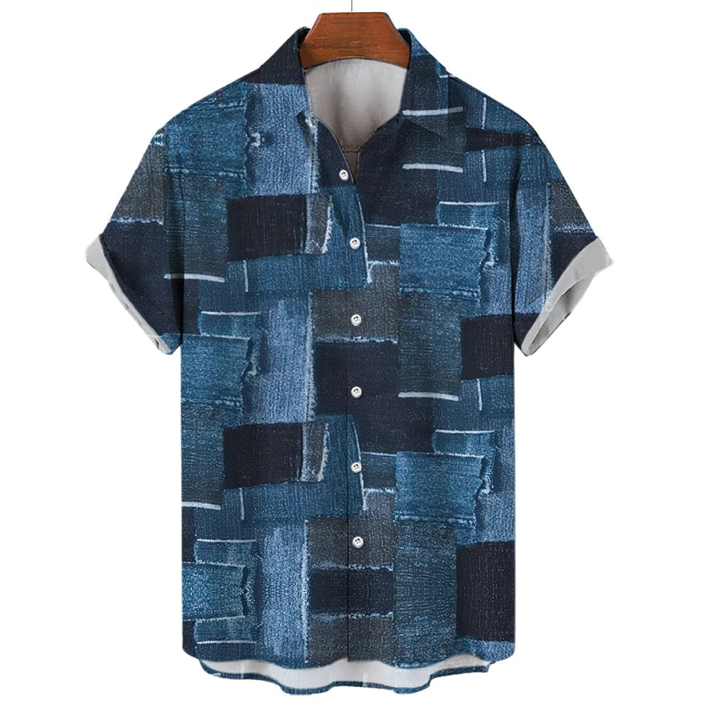 Vintage Shirts For Men 3D Print Short-Sleeved Casual Lapel Shirt Oversized Men's Clothing Patchwork Tees Tops Plaid Streetwear