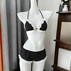 Japanese Style Kawaii Girls Swimsuit Sweet Printed Halter Bikini Swimsuit Women Ruffle Bikini Set Bather Bathing Suit Swim