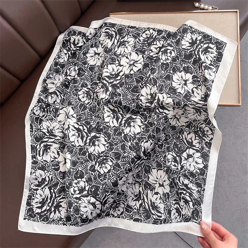 2025 Silk Shawl Print Headscarf Cat Hair Wrap Neckerchief Female Satin Square Scarf For Women Headband Foulard Hijab Bandana