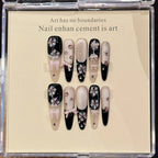 10pcs Handmade Press on Nails French Cat Eye Pink Bow Decor Korean False Nails Wearable Full Cover Ins Almond False Nail Tips