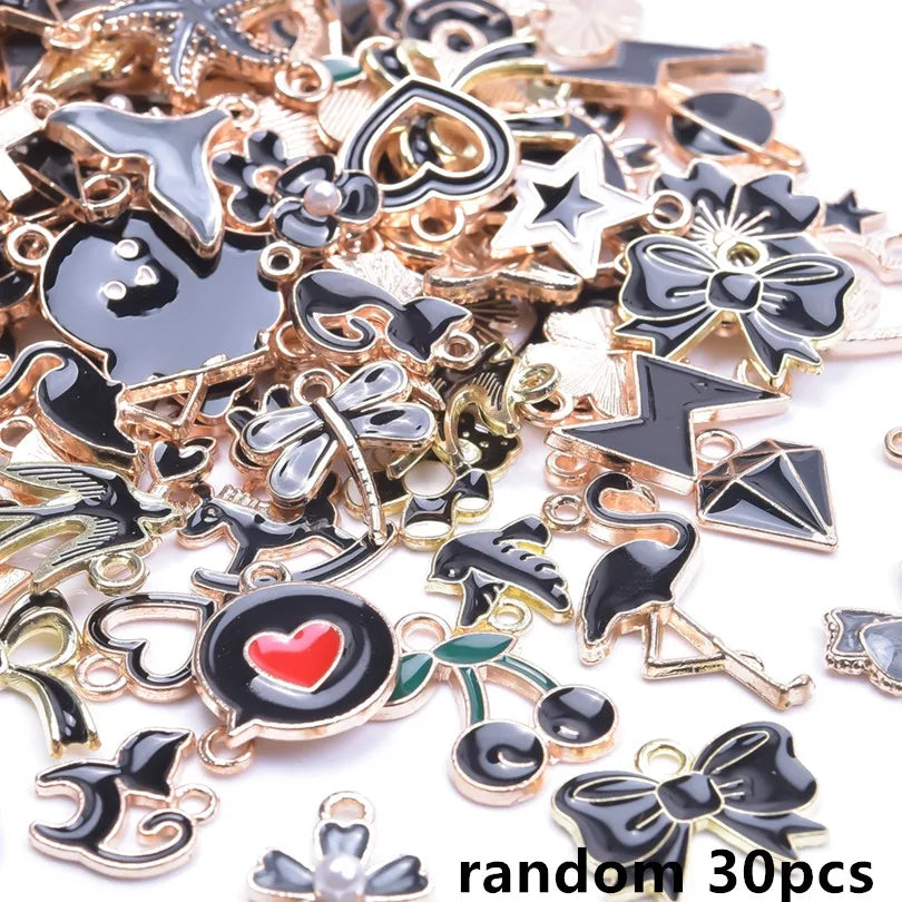 30/60/100pcs Random Mix Enamel/Drip Oil Charms For Jewelry Making Bulk Trinkets Charm Flower Heart Animal Bag Charm DIY Pendant