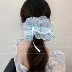 Korean Fashion Dot Satin Scrunchies – Big Elastic Silk Hair Bands for Women & Girls, Black & White