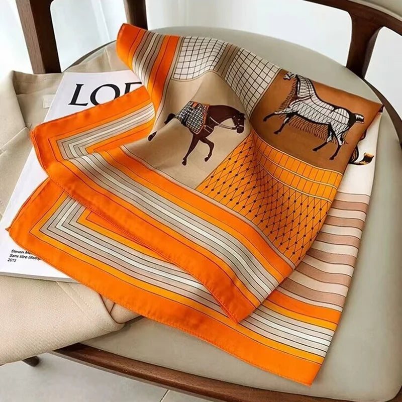 Luxury Silk Shawl Square Scarf for Women Satin Fashion Wraps Neckerchief Female Hair Bands Ribbon Headband Bandana 70X70CM