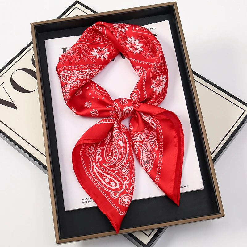 2024 Luxury Square Silk Scarf for Women Hijab Hair Bands Neckerchief Female Satin Shawl Ribbon Headband Fashion Wraps Bandana