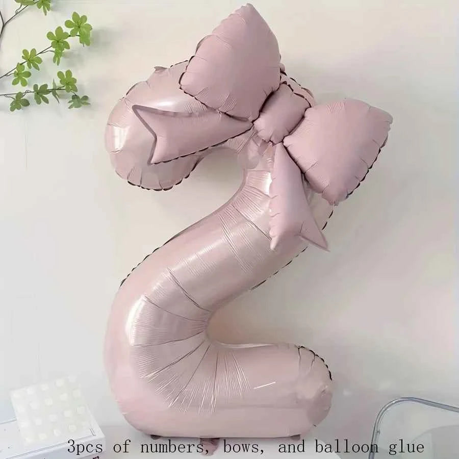 32 Inch Pink Number 0-9 Foil Balloon with Bow – Ideal for Girls Wedding Birthday Party Decorations