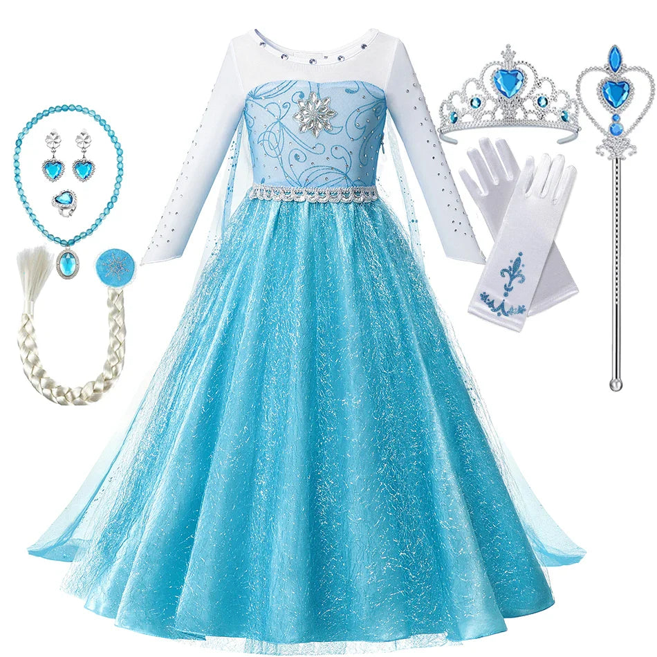 Girls Elsa Anna Princess Costume Dress – Summer Fancy Queen Outfit