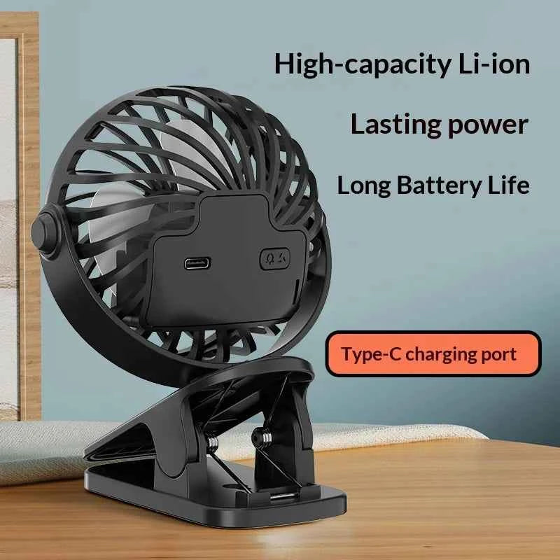 HOMEFISH Portable Rechargeable Clip Fan 720° Rotatable Hanging Fan with Night Light Air Cooler for Outdoor Camping Ventilador