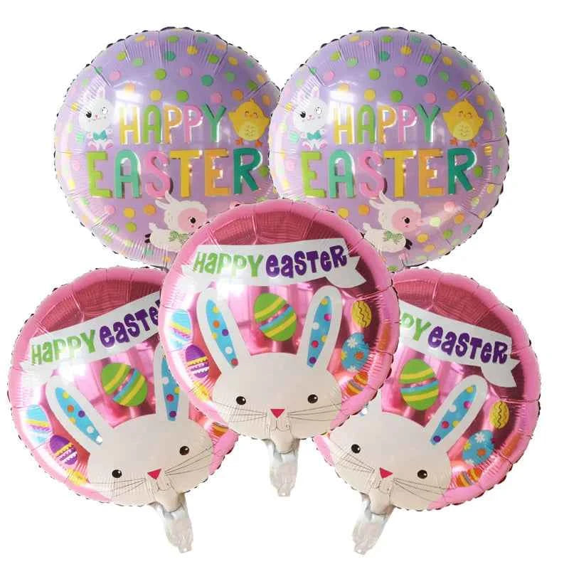 5pcs Easter Cute Rabbit Balloons White Bunny Shaped Balloons Happy Easter Foil Balloons for Easter Party Decors Kids Birthday