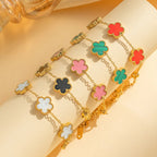 1 PCs Adjustable  Stainless Steel Plant Flower Bracelet With Five Leaf Petals Women's Luxury Gifts Clover Fashion Jewelry