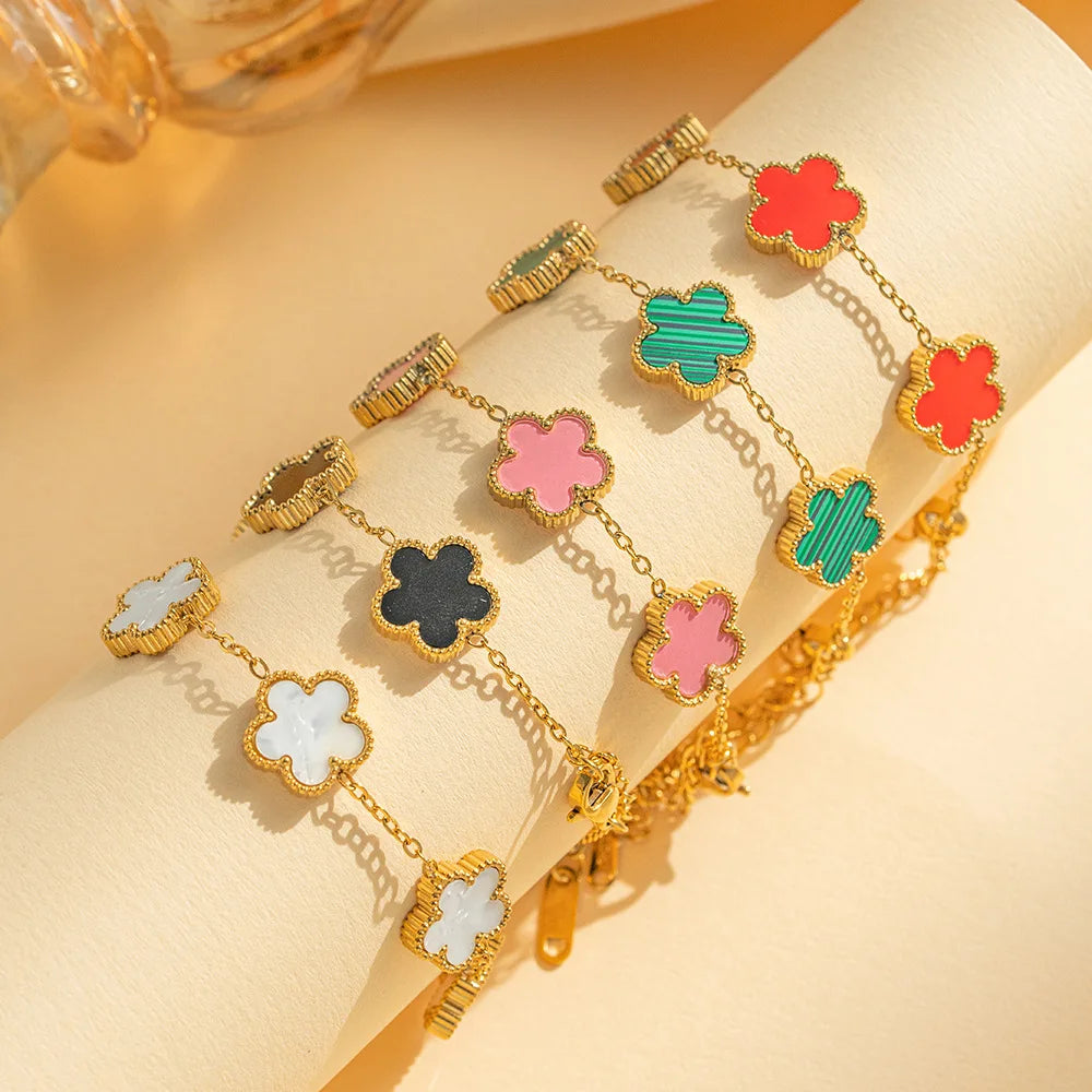 1 PCs Adjustable  Stainless Steel Plant Flower Bracelet With Five Leaf Petals Women's Luxury Gifts Clover Fashion Jewelry