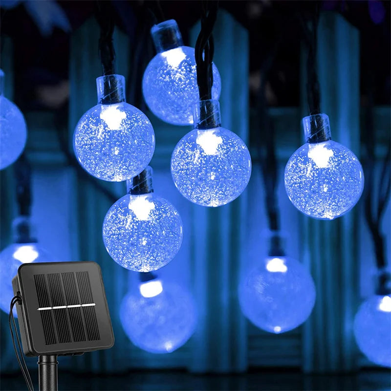 Updated Solar String Lights Outdoor Waterproof 60LED 8 Modes Crystal Globe Christmas Lights for Garden Lawn Porch Decor Camping