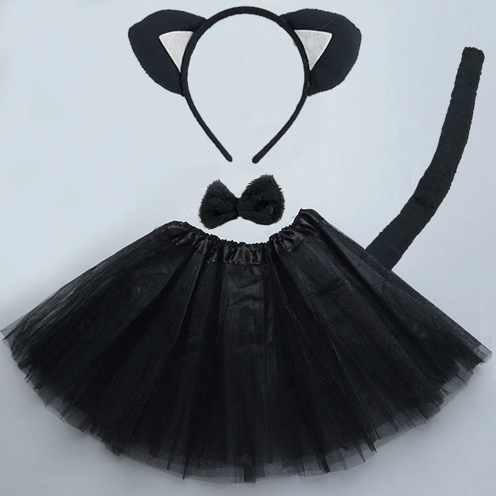 Animals  Children  Headband Tutu Skirt Tail Bow Kids  Girl Party Props Elephant Tiger Fox     Halloween Costume Cosplay