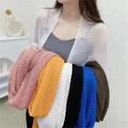Summer Women Solid Color Hollow Out Long Sleeve Sunscreen Loose Knitted Cardigan