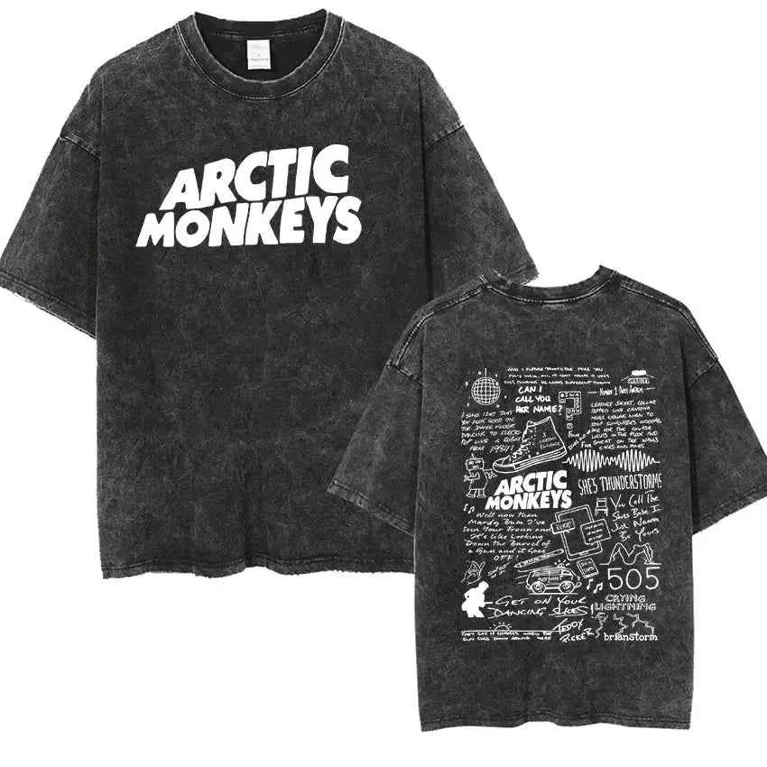 Retro Rock Arctic Monkeys Music Album Graphic T-Shrit Men's Vintage Washed Oversized Short Sleeve T Shirt Y2k Hip Hop Streetwear
