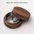 New Creative Ashtrays With Lid Walnut Wood Desktop Ashtray Stainless Steel Windproof Ash Tray for Smoking Office Home Decoration