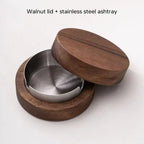 New Creative Ashtrays With Lid Walnut Wood Desktop Ashtray Stainless Steel Windproof Ash Tray for Smoking Office Home Decoration