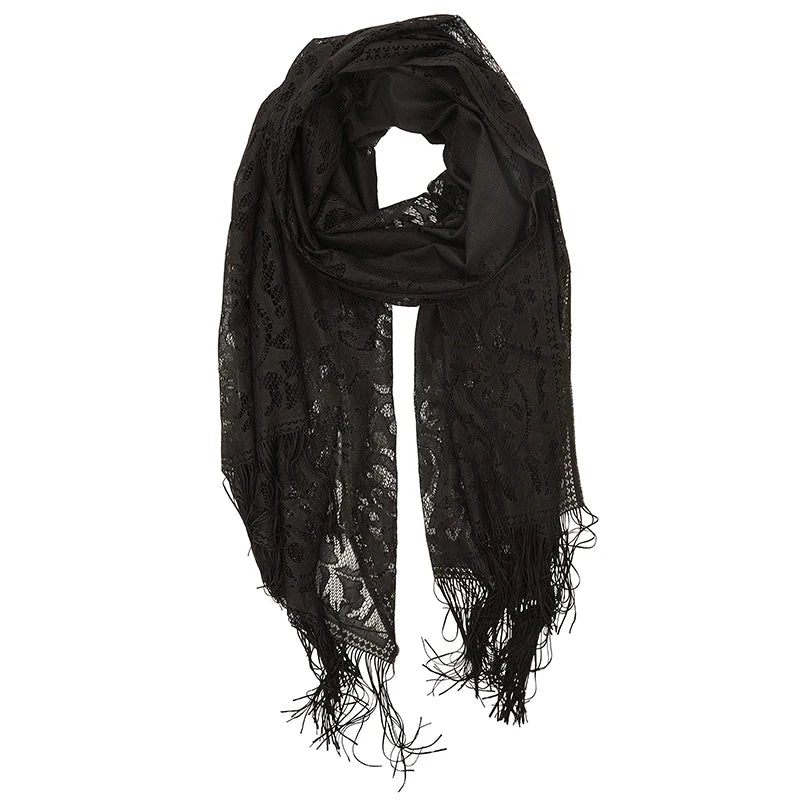 RUNMEI Black Yellow Pink Color Floral Lace Scarf Tassel Fringe Shawl Wrap Flower Headscarf Muslim Hijabs scarfs Women Ladies