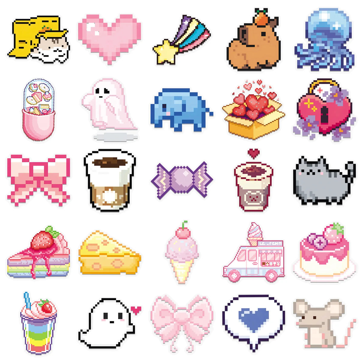 50Pcs Cute Pixel Game Stickers Kawaii Girls Cat DIY Stickers Scrapbooking Phone Luggage Skateboard Waterproof Decals